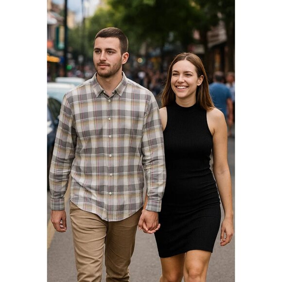 John Varvatos Modern Plaid Button-Down Shirt Cotton Long Sleeve Classic Size M - Picture 1 of 9